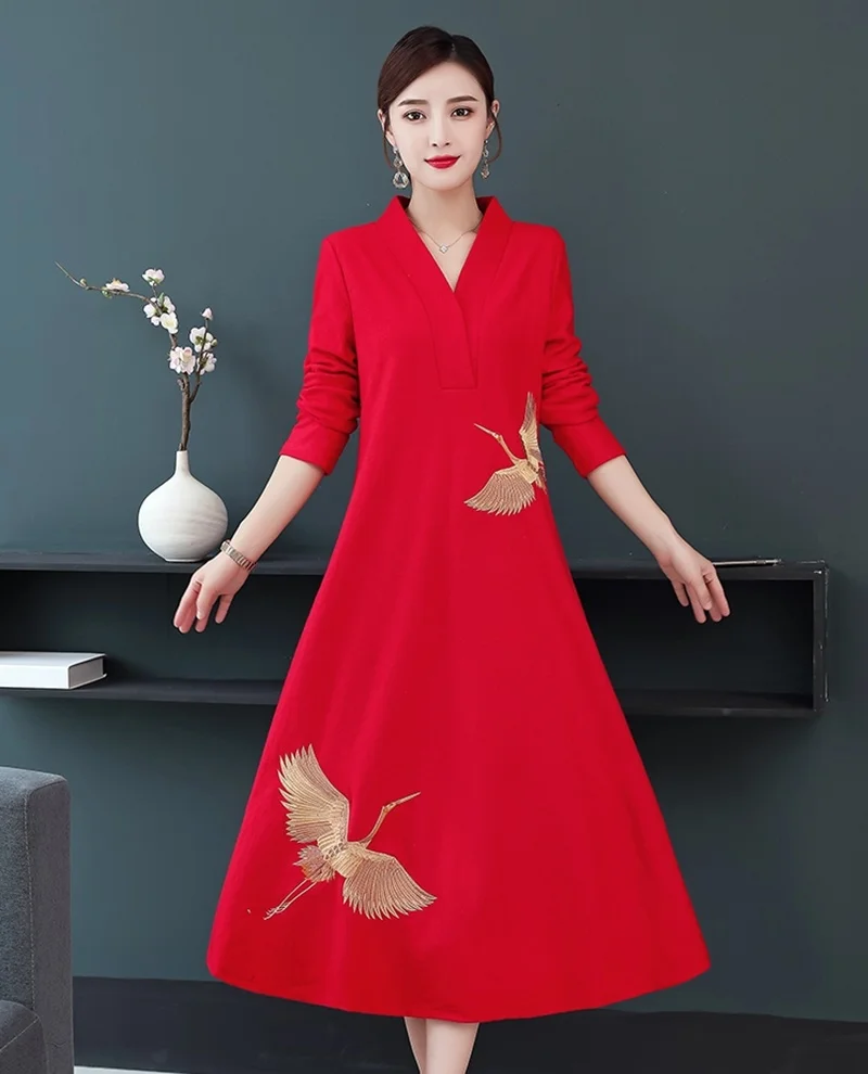 1 Современное китайское традиционное платье Красное Длинное Qipao журавль русалка невесты свадебное Cheongsam Vestido Robe Винтаж Femme Восточный FF2328 - Цвет: 1