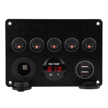 

5 Sets Of On-Off Toggle Switch Control Panel Dual Usb Socket Charger Digital Voltmeter For Car Marine Rv Truck Red