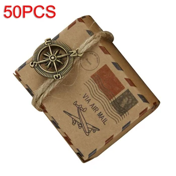 

50pcs Vintage Kraft Paper Sweets Candy Boxes Wedding Favor Gift Box Decoration Baby Shower Packaging Boite Dragees De Mariage