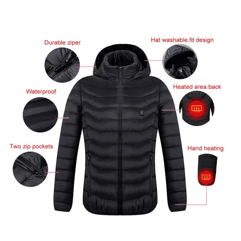 remarkable High Quality Heated Jackets Down Cotton Mens Women Outdoor Coat USB Electric Heating Hooded Jackets