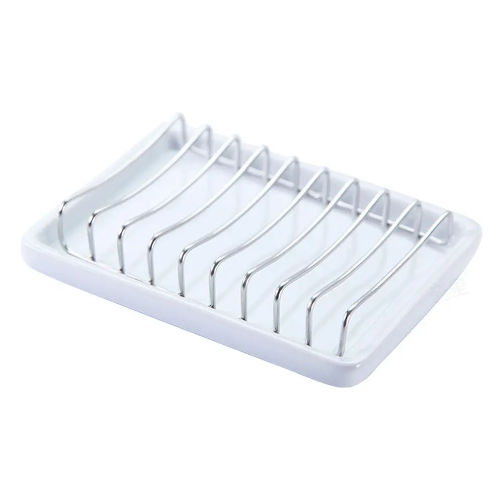 Bathroom Soap Tray Double Layers Draining Soap Holder Creative Stainless steel Soap Box Wash Soap Stand with Black Ceramic Base