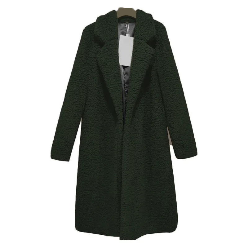 Зимняя одежда, женское модное пальто с длинным рукавом, теплое, с отворотом, средней длины, одноцветное, повседневное пальто, куртка - Цвет: army green