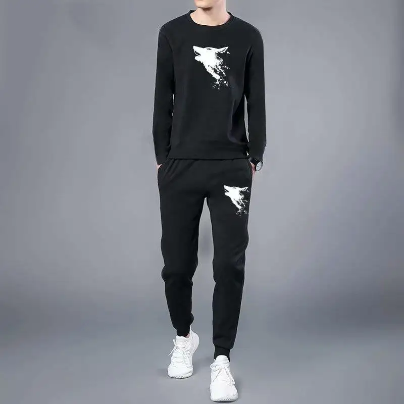 

Leisure Sports Suit Men's Autumn & Winter Trousers Two Pieces Set of MEN'S Top Pullover Round-neck Shirt Men's Printed Two Piece
