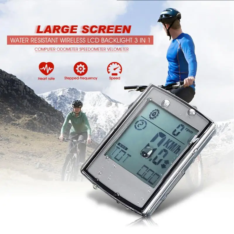 

3 in 1 Bike Speedometer Heart Rate Sensor Cadence Wireless Cycling Stopwatch Bicycle Computer LCD Display Outdoor Professional