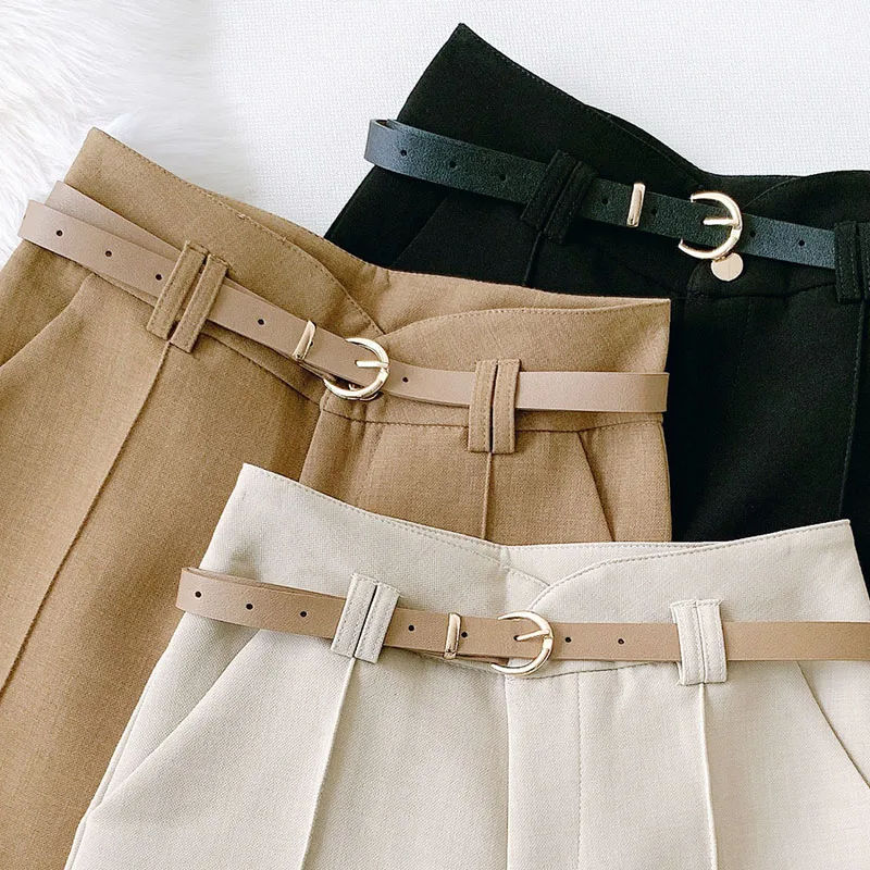 Wasteheart Autumn Black Khaki Polyester Shorts Women High Waist Shorts Camel Short Bottom Zipper Sashes England Style OL Formal