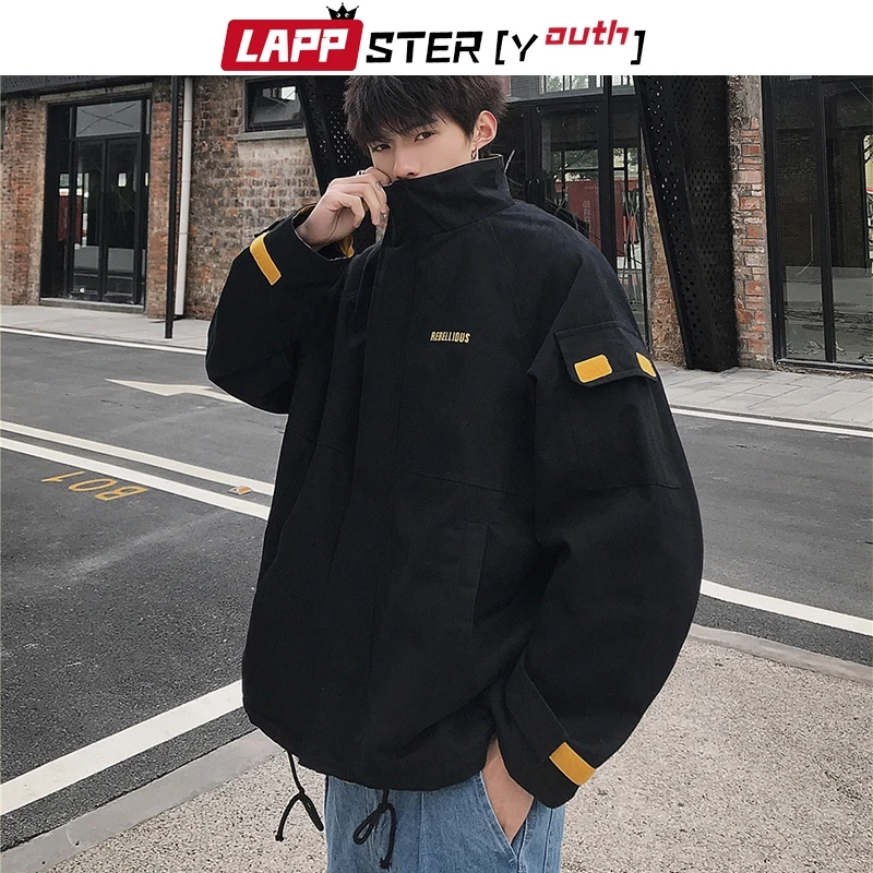 LAPPSTER-Youth/Осенняя Мужская Утепленная уличная куртка-бомбер с вышивкой, Мужская Корейская ветровка в стиле хип-хоп, куртки, черные пальто
