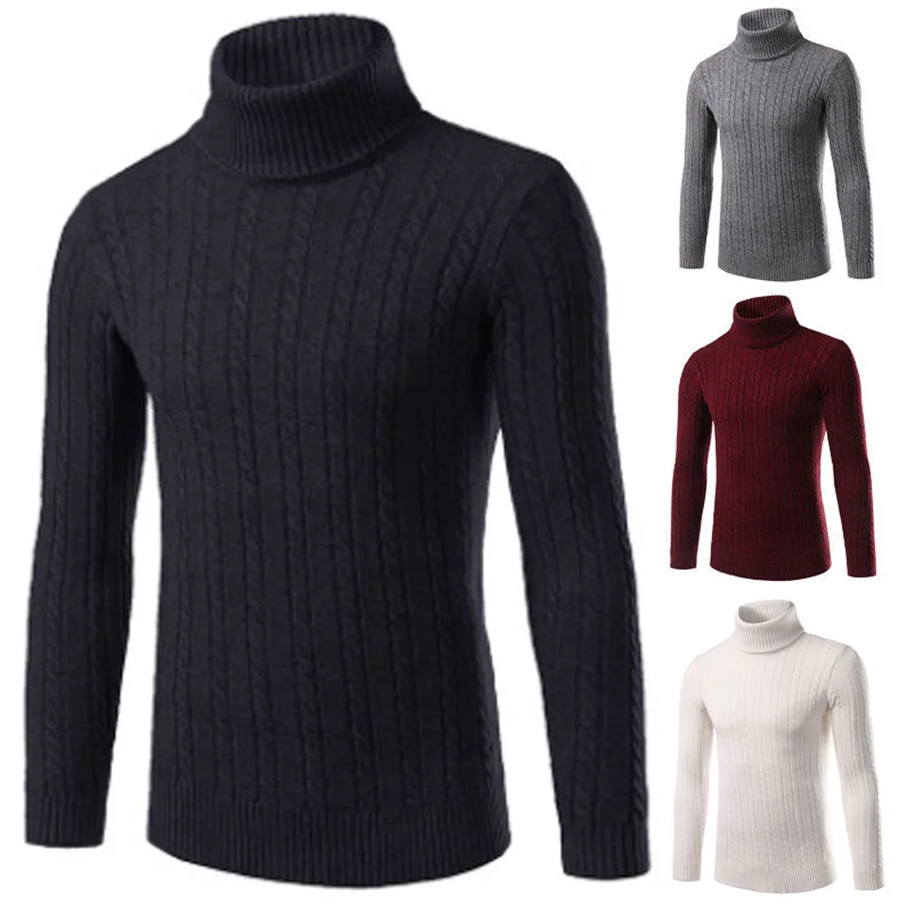 Men Roll Turtleneck Winter Sweater Warm Pullover Tops Long Sleeve Slim Knitted Solid Autumn Sweaters hot