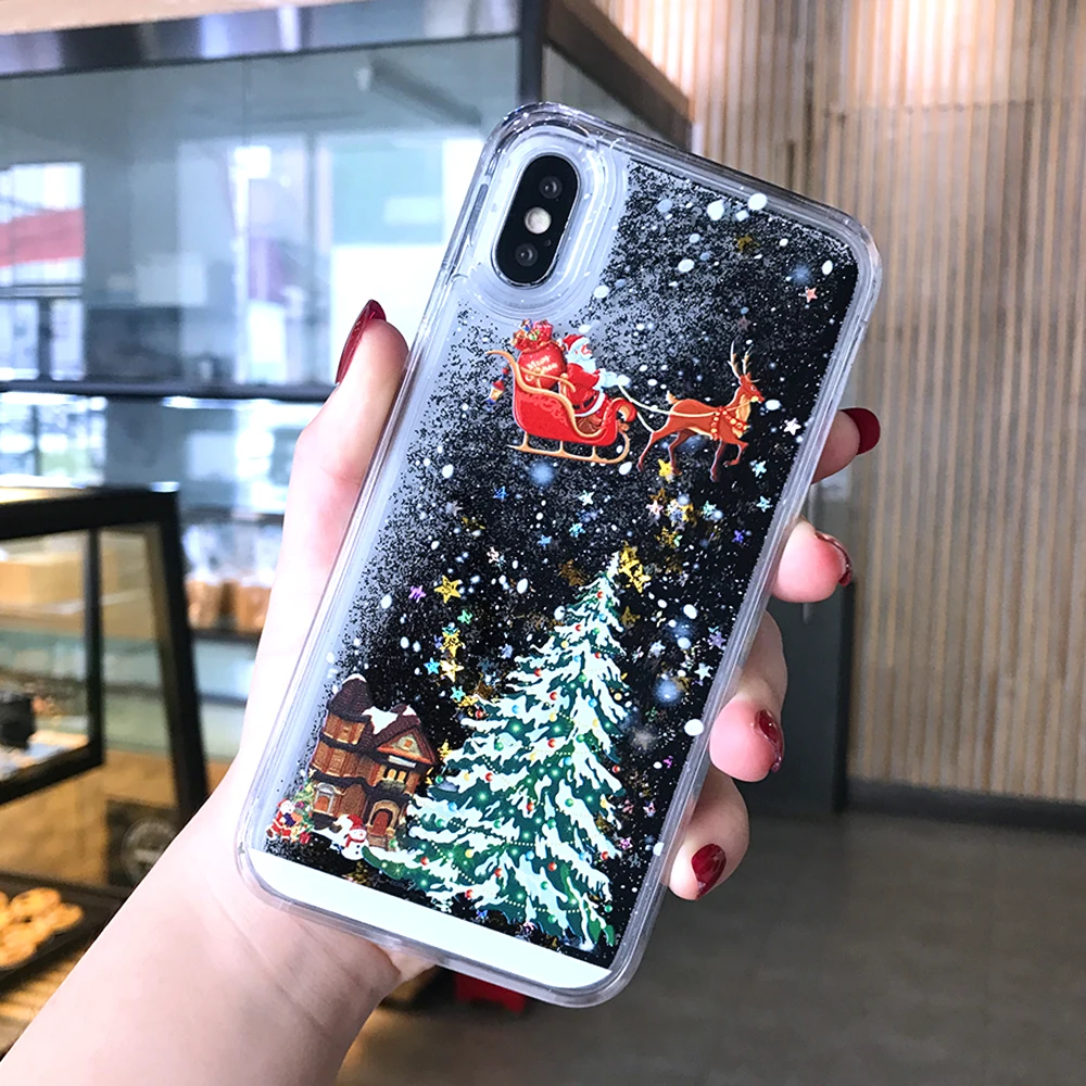 Чехол для телефона с изображением Санта Клауса лося для iPhone 11 11Pro Max X XR XS Max 6 6S 7 8Plus прозрачный чехол с рождественским зыбучим песком