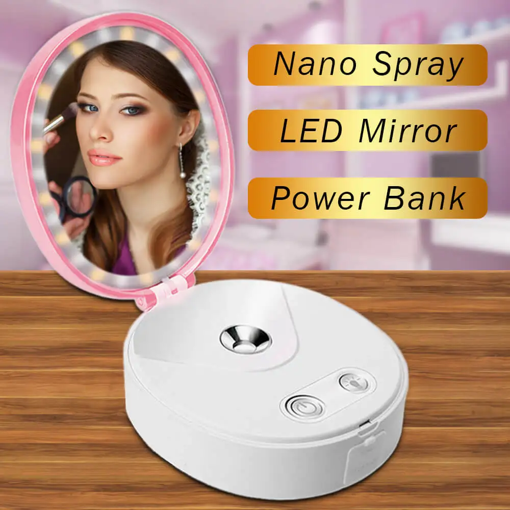 

Facial Nebulizer Steamer Tool Nano Mist Sprayer Skin Care Analyzer Led Makeup Mirror Electric Power Bank Face Spray Kit Machine