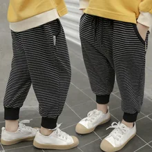 Штаны для мальчиков коллекция года, весенне-осенние новые стильные повседневные детские штаны в полоску в Корейском стиле детские модные вязаные свободные штаны