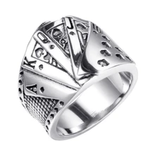 Anel de aço inoxidável do motociclista do jogador da indicação dos corações retos do pôquer do estilo do punk do vintage(China)