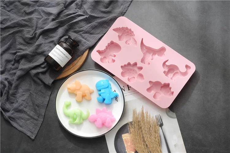 Силиконовые 6 отверстий разной формы динозавра торт плесень DIY выпечки инструменты Шоколадное Мыло ручной работы плесень