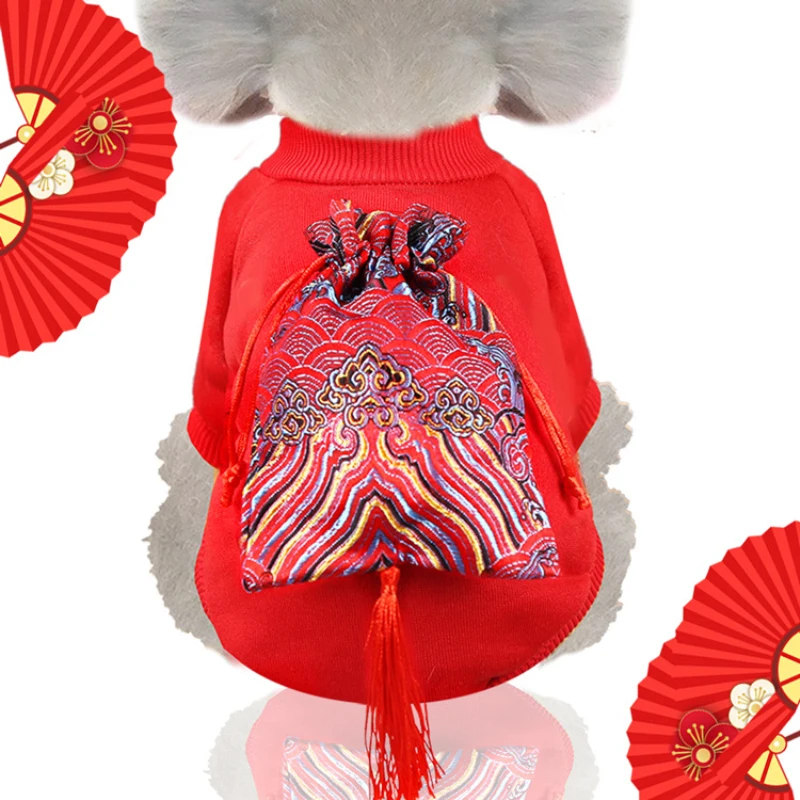 Новогодняя одежда для собак в китайском стиле Одежда для питомцев Толстовка для щенка с котом Тан костюм Чихуахуа йоркширского пуделя померанского питомца
