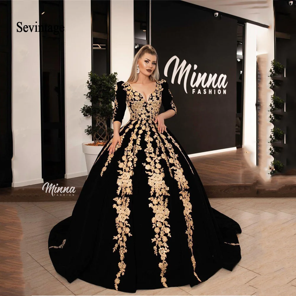 Элегантное мусульманское вечернее платье Sevintage с золотыми кружевами и