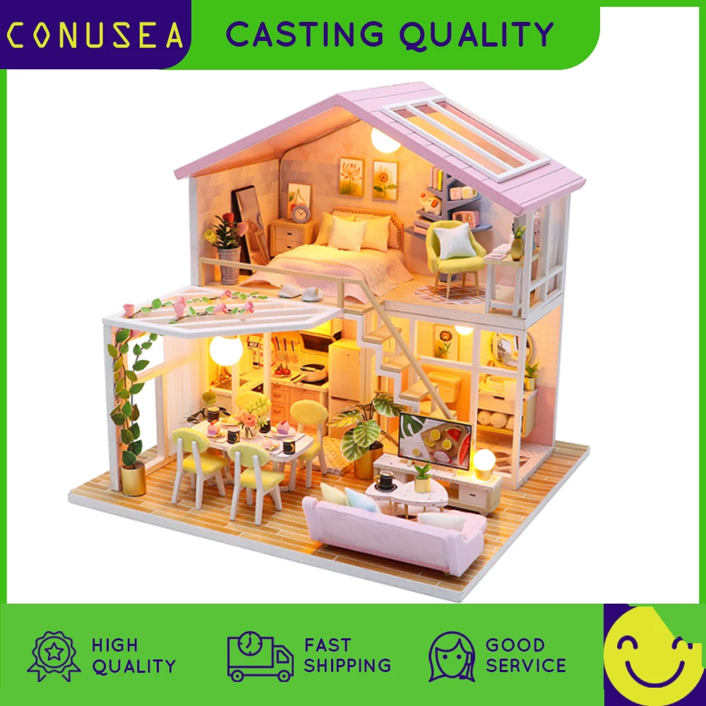 DIY Miniatur Haus 3D Puppenhaus Puppenstube Dollhouse mit Möbel Kinder Geschenk 