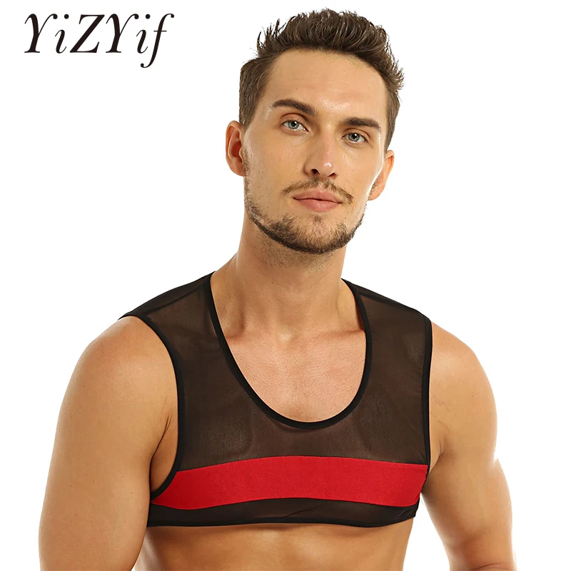 Harness Men Crop Tops Muscle Tank Top Sleeveless Sheer Mesh