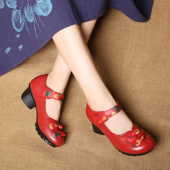 

2019 new national wind women's shoes retro with round head non-slip soft sole shoes