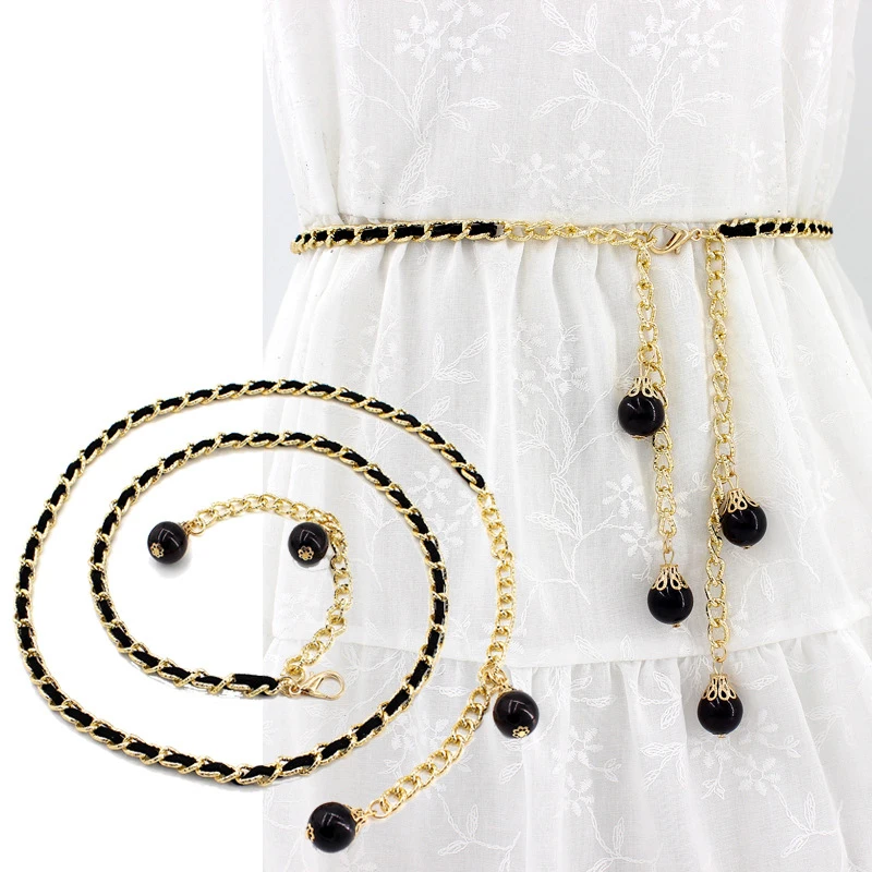 

Female Fashion Waistband Imitation Pearl Belt Metal Hook Waist Chain Belt for Women Dress Skirt Accessories
