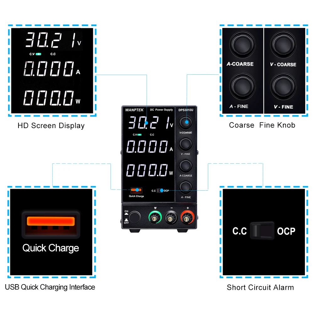 Wanptek DPS3010U 305U 605U switching DC power supply adjustable 4 digit lab Bench power source 30V 10A 30V 5A 0.01V 0.001A AC-4