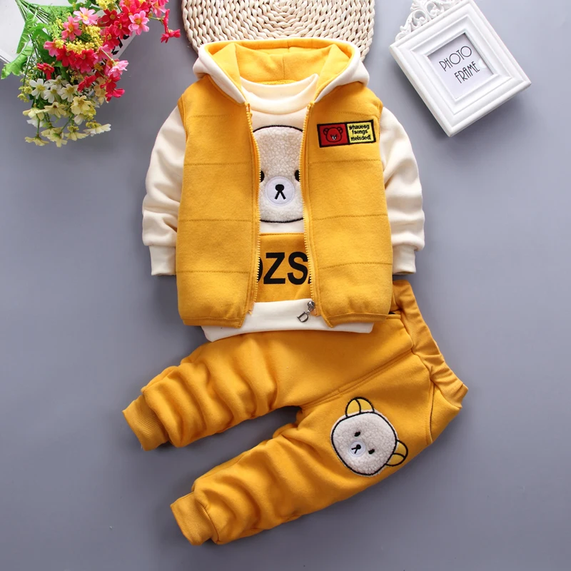 

three-piece sports suit 1 2 3T Long Sleeve new autumn winter 2019 children clothing for boys and girls plush thick cartoon bear