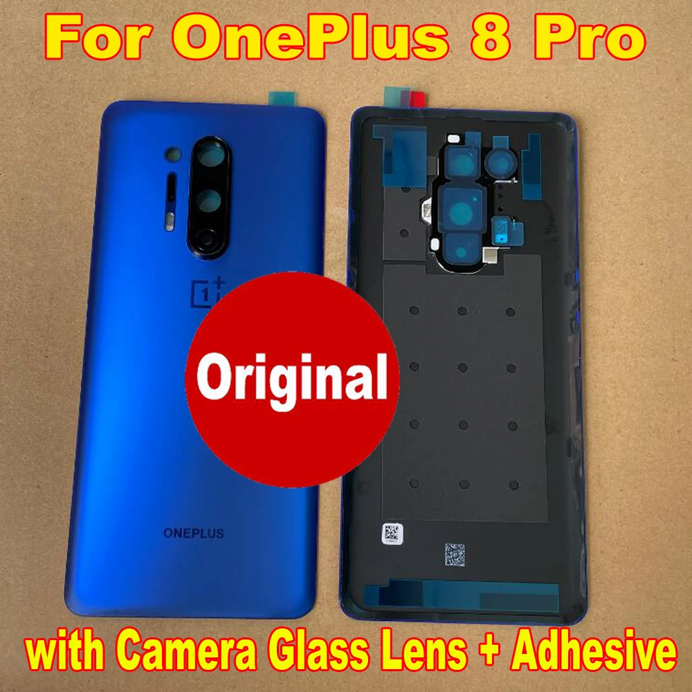 Original New Back Battery Cover Housing Door Rear Case Phone Lid with Camera Frame Glass Lens For OnePlus 8 Pro + Flash+Adhesive new phone frame