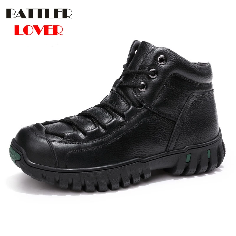 2019 Dropshipping Men Genuine Leather Snow Boots Man Winter Shoes Ankle Waterproof Boot Warm Fur Flock Ankle Boots Botas Hombre