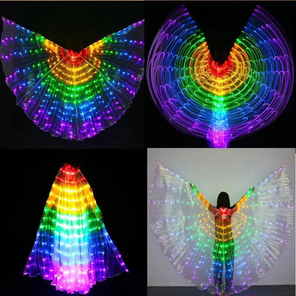 4pcs LED Isis Wing Glow Light Up Belly Dance Costume With Sticks Performance