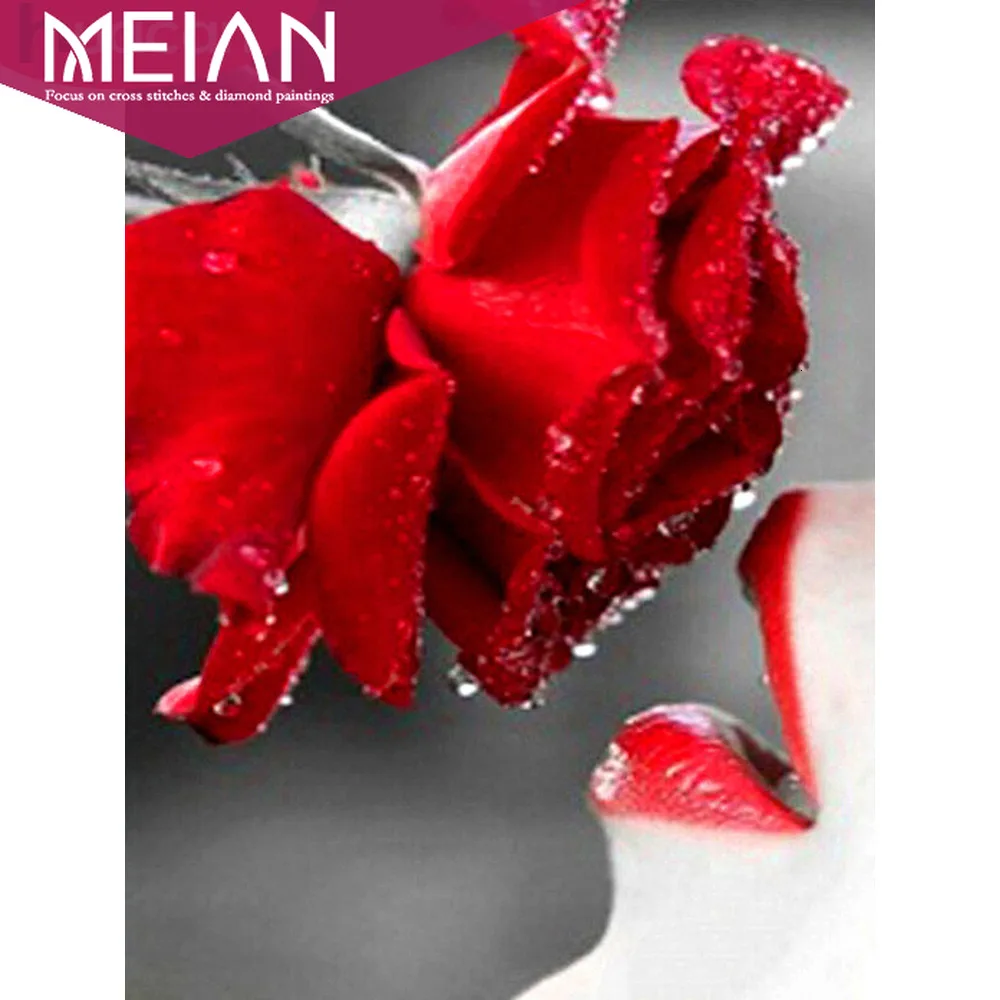 Meian Flower 5D DIY Алмазная картина роза украшение для дома Полный Набор вышивки картины