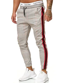 

Casual Mens Chinos Cotton Slim Fit Men Pants Trousers Skinny Chinos Pants Grey Ankle Stretch Pant Plaid Side Stripe S-3XL