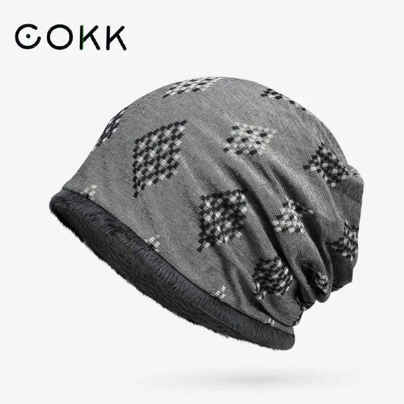 COKK новые зимние головные уборы для мужчин и женщин, эластичные шапки для мужчин s, шапка-тюрбан с геометрическим узором, головные уборы из плотного бархата, теплые уличные