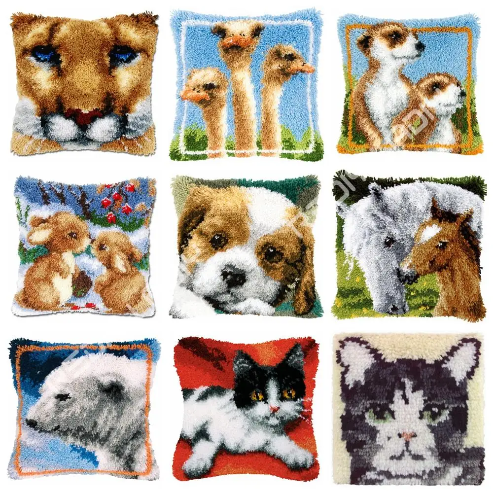 Latch Hook Kit Queen of Lion Cushion Cover Pre-Printed Color Canvas Crocheting Arts & Crafts Pillow Case Sofa Pillows Home Decor Latch Hook Kit Queen of Lion Cushion Cover Pre-Printed Color Canvas Crocheting Arts & Crafts Pillow Case Sofa Pillows Home Decor