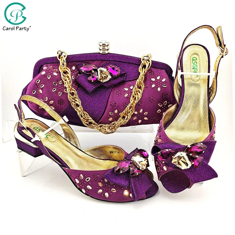 Mid-Heel Matching Shoes Magenta Bag-To-Match Italian-Design African-Style Party And