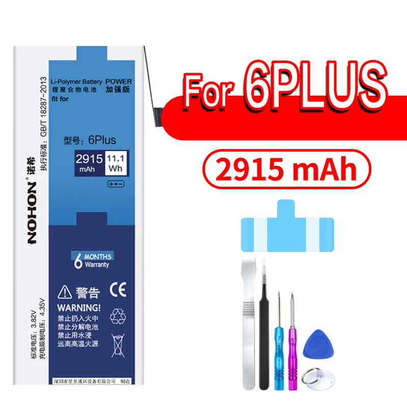 For 6Plus 2915mAh NOHON батарея для Apple iPhone SE 6S 6 7 8 Plus X 5S 5 5C Xr Xs MAX 6Plus 7Plus Замена оригинальной батареи для iPhone6 iPhone7 аккумулятор - Цвет: For 6Plus 2915mAh