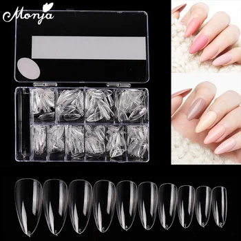 

Monja 500 Pcs/Set Acrylic Transparent French False Nails Pointy Stiletto Oval Full Cover Fake Nail Tips Extension Manicure Tool
