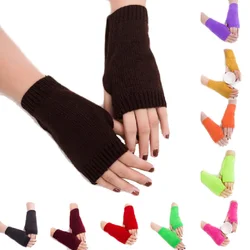 Candy Color Half Finger Gloves for Women Winter Touch Screen Knitting Fingerless Gloves Hand Wrist Warmer Mittens 1 Pair