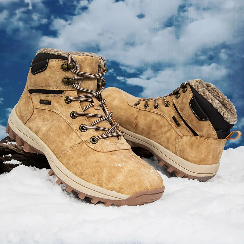 

Large Sizes Fashion Winter Fur Boots for Men Couple Outdoor Non-slip Rubber Chunky Snow Boots Men Warm Plush Ankle Boots Casual