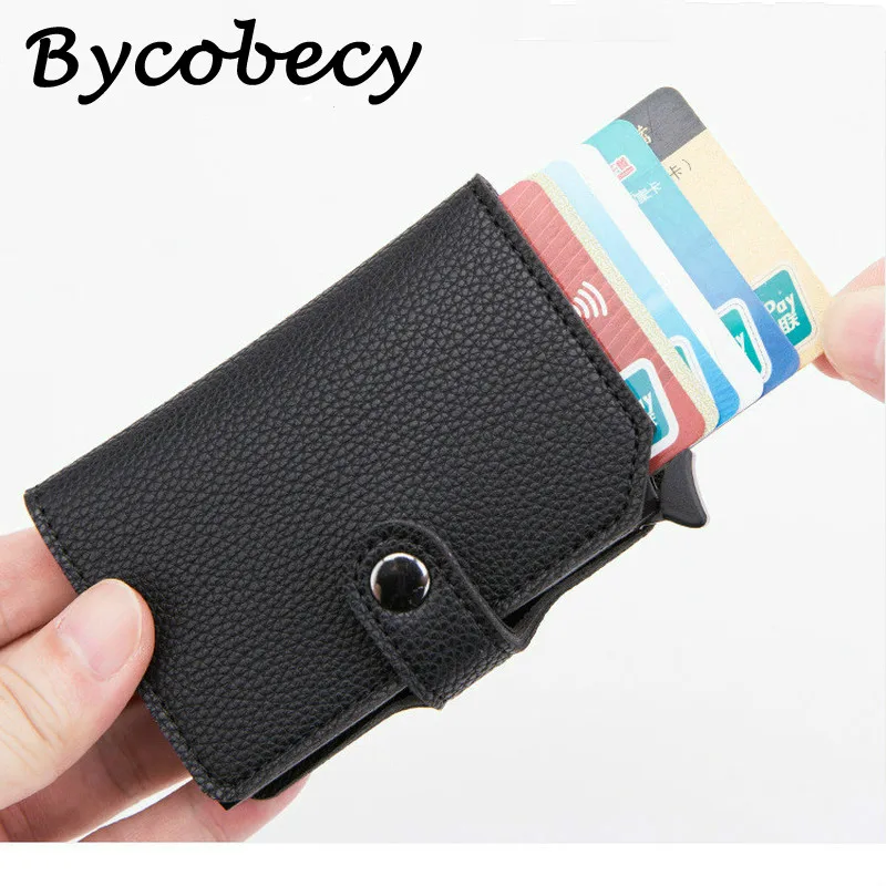 Bycobecy новая кнопка Rfid Блокировка защита для мужчин кредитный держатель карт из
