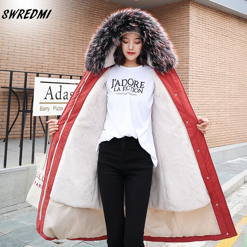 SWREDMI Women Jacket Winter 2020 Fur Lining Long Parka Coat Thick Warm Snow Wear Causal Hooded | Женская одежда