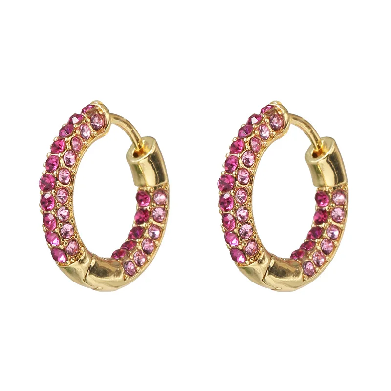 Новые Модные Разноцветные серьги-кольца с бусинами для женщин, трендовые элегантные круглые золотистые серьги huggie, вечерние ювелирные изделия в стиле бохо - Окраска металла: Pink