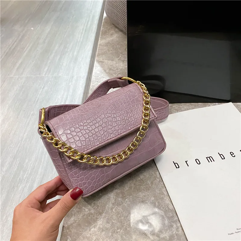 

Solid Color PU Leather Shoulder Bags for Women 2020 New Designer Handbags and Purses Alligator Pattern Female Travel Hand Bag