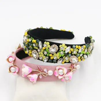 

Elegant Baroque Metal Flower Designer Headband for Woman Vintage Shiny Crystal Wide Hair Band Woman Party Jewelry Accessories
