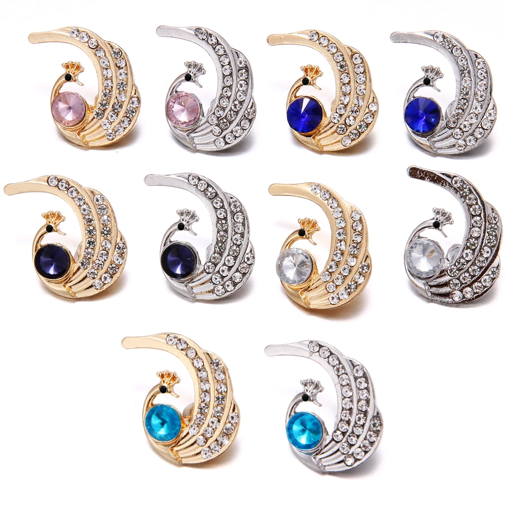 

Mixed DIY Snap Jewelry Beautiful Peacock Snap Button With Crystal Fit 18mm Snaps Bracelet For women