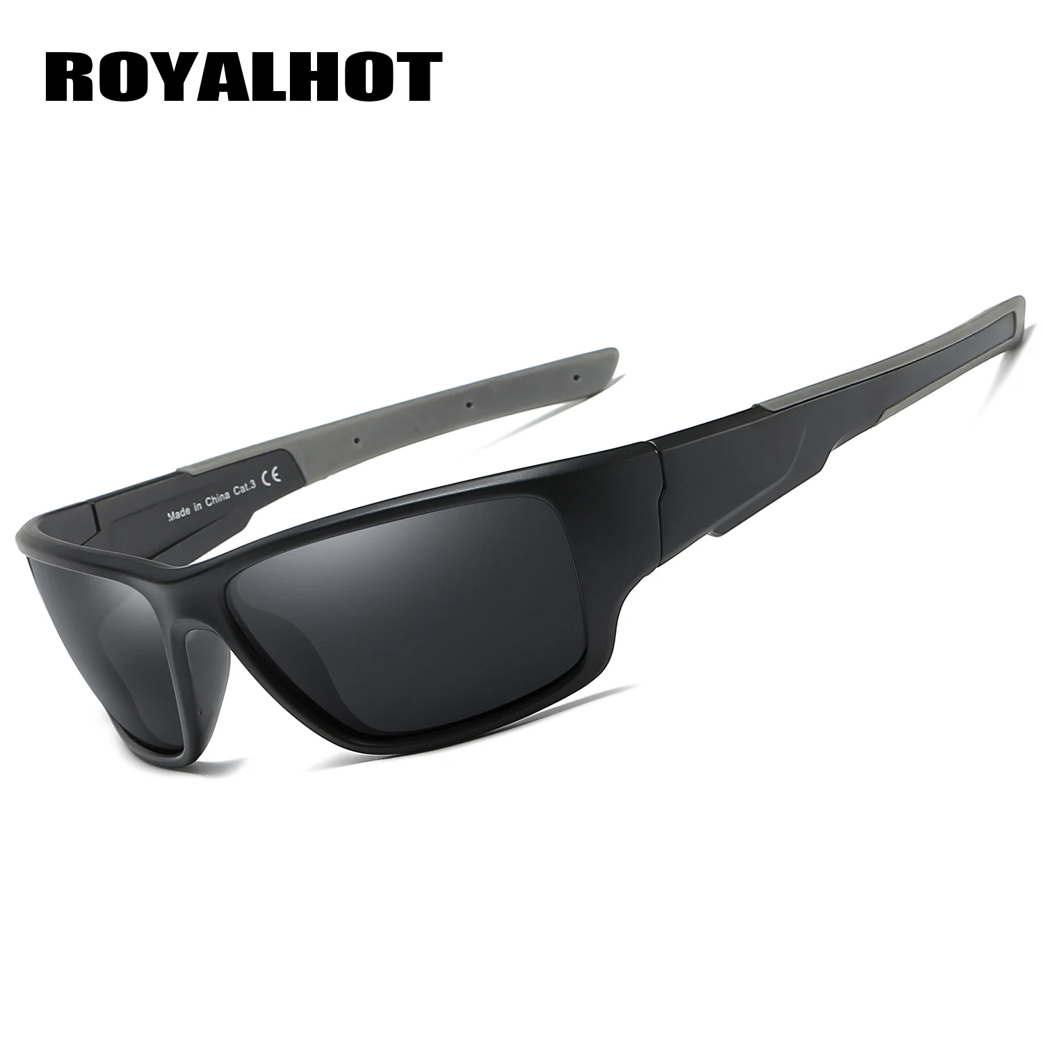 RoyalHot, мужские, женские, поляризационные, квадратная оправа, спортивные солнцезащитные очки, Ретро стиль, солнцезащитные очки, 900194 - Цвет линз: black grey