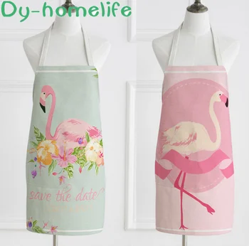 

60*68cm European Style Flamingo Cotton Linen Apron Sleeveless Home Kitchen Cooking Apron Waterproof Oil-proof Easy To Clean