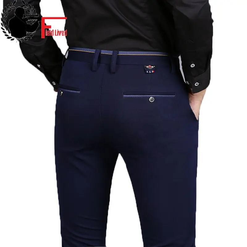Classic Pants Trouser Business-Chino Black Stretch Slim-Fit Elastic Male Casual Fashion