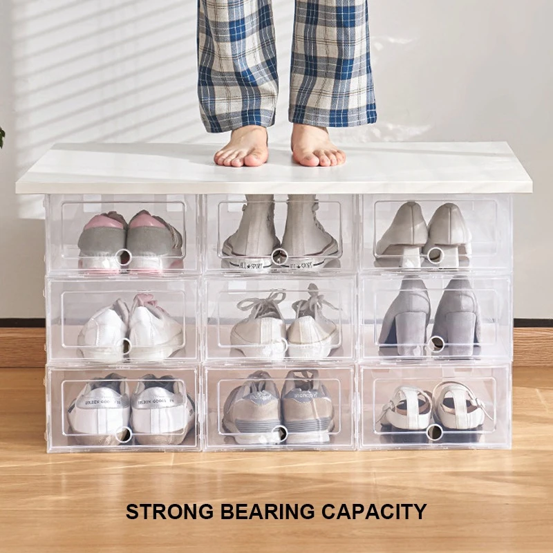 Caja de almacenamiento de zapatos transparente, Zapatero apilable para  pasillo, para ahorrar espacio, de plástico, 6 piezas|Estantes para zapatos  y zapateros| - AliExpress