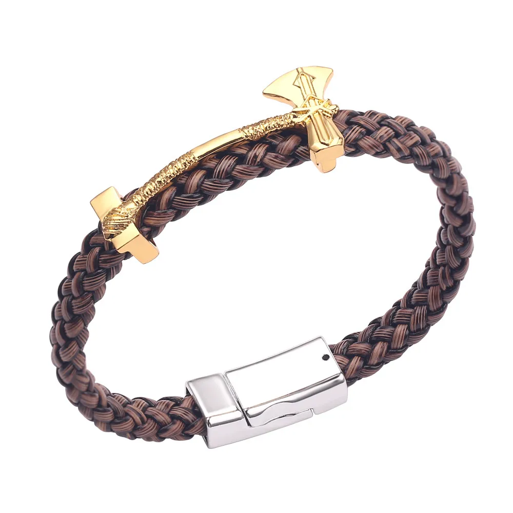 Мстители Тор браслет с топором bangls ручная кожаная веревка цепь Мужские Ювелирные Браслеты Аксессуары мужские подарки высокого качества - Окраска металла: gold thor axe
