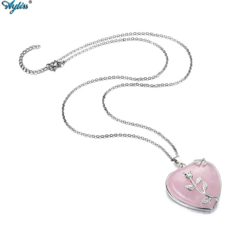 Ayliss Bulk Price Natural Stone Pink Quartz Gem Heart Pendant Necklace Jewelry 20&quotinches For Mother's Day Birthday Gift | Украшения