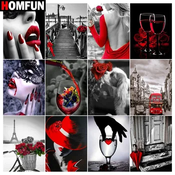 

HOMFUN 5d Diamond Painting Full Square/Round ‘’Red woman flower" Picture Of Rhinestone DIY Diamond Embroidery Home Decor