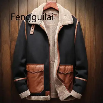 

FENGGUILAI Autumn Winter Season Mens Faux Fur Leather Jacket Coats Plus Size 5XL Mens Faux Fur Coats Automotive Overcoats Velvet